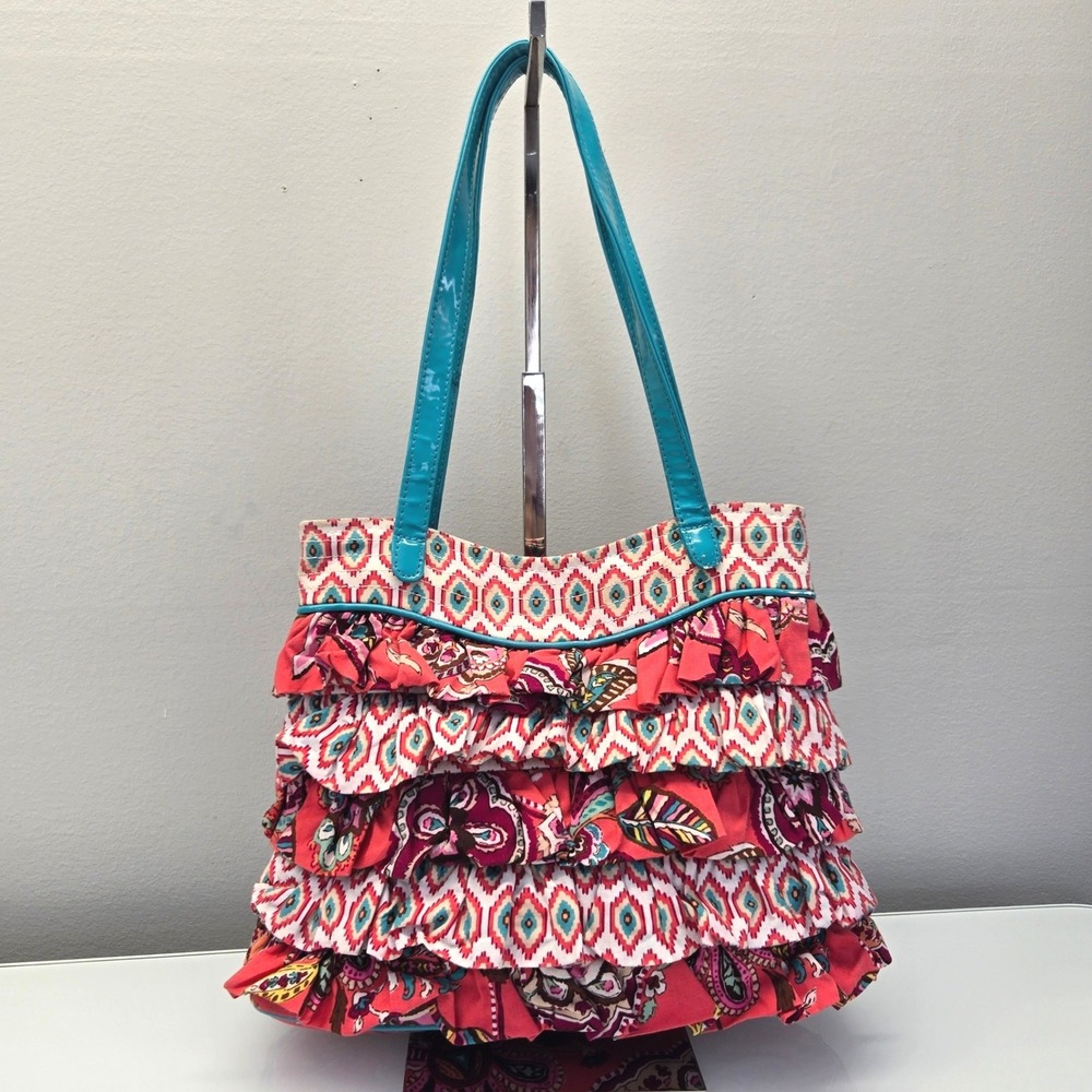 Vera Bradley Ruffle Tote Bag Cha Cha Paisley Floral Festival Boho Y2K Patchwork